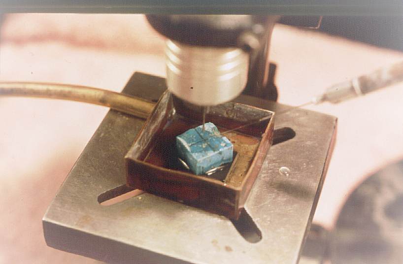 Bead making drill with turquoise bead blank