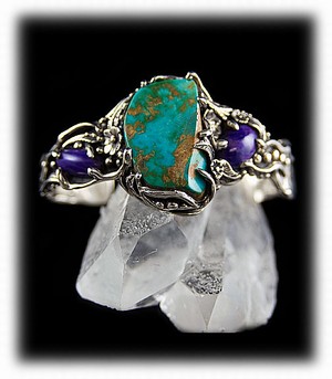 Women's Turquoise Bracelet with Royston Turquoise and Sugilite