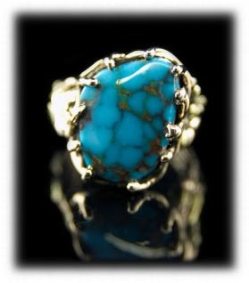 Gold Ring with Gem Villa Grove Turquoise