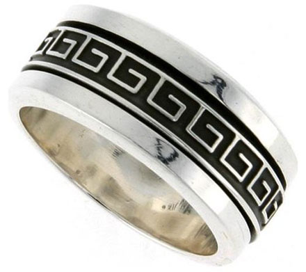 Above is a Wedding Ring Silver Band with a Greek Key design 