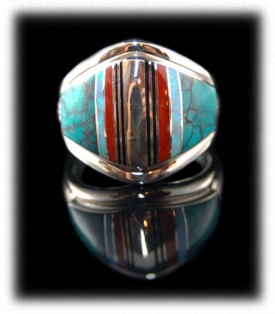 Zuni Indian Silver Band - Gemstone Inlaid