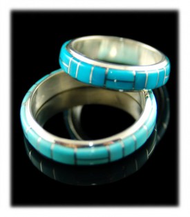 Inlaid Sleeping Beauty Turquoise Ring Bands