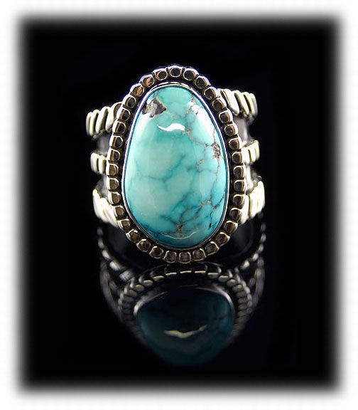 Water Web Lone Mountain Spiderweb Turquoise in a Sterling Silver ring by Dillon Hartman