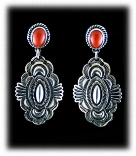 Silver Earrings with Coral
