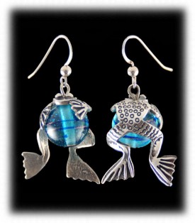 Silver Frog Beaded Earrings
