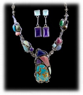 Sterling Silver Necklace Set with Gemstones