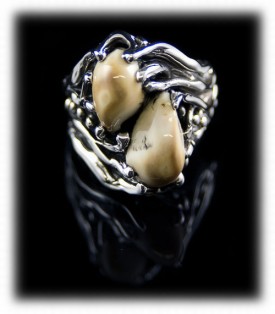 Mens Sterling Ring with Elk Teeth