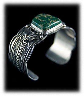 Navajo Handcrafted Mens Turquoise Bracelet - Side View