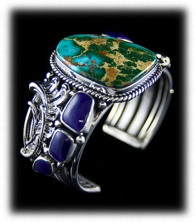 Blue Gem Turquoise with Sugilite Lost Wax Bracelet