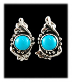 Victorian Style Sleeping Beauty Silver Turquoise Post Earrings