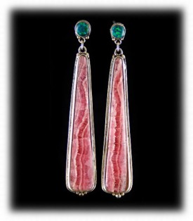 Western Silver Earrings with Rhodocrocite Gemstones