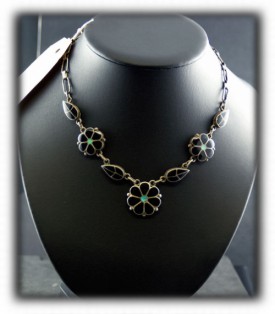 Zuni Inlay Turquoise Pendant Necklace - Zuni Silver Jewelry