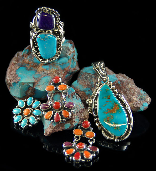 Southwestern Jewelry with Natural American Turquoise from the Bisbee Mine and the Blue Gem Mine