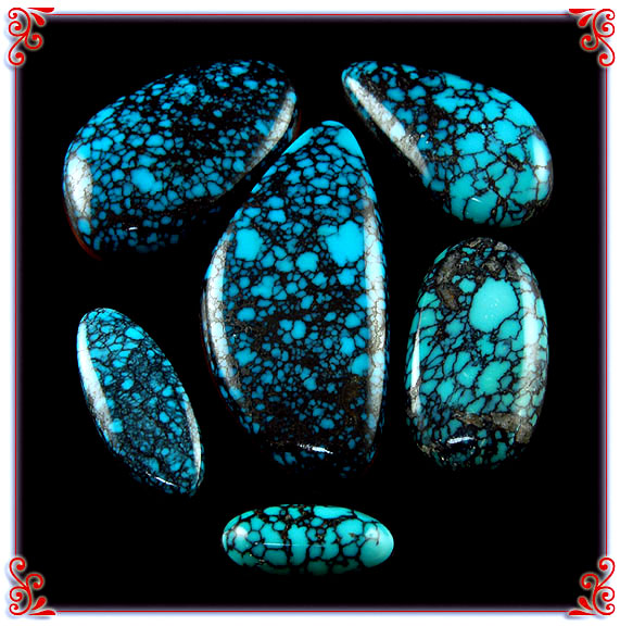 Ultra High Grade Spiderweb Turquoise Cabochons from the Blue Wind Turquoise mine in Nevada