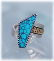 Womans Sterling Silver spiderweb blue Turquoise ring made in Colorado