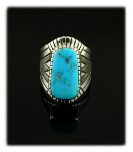 Native Indian Artisan Alton Bedonie Turquoise Ring with Blue Gem