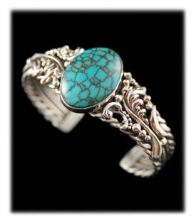 Tibetan Spiderweb Turquoise Bracelet - hand cut in America