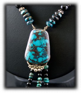 Silver and Bead Necklace Turquoise 