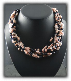 Bead Necklace by Nattarika Hartman with  Ryolite and Black Onyx beads