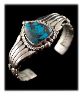 Navajo Handmade Bisbee Turquoise Bracelet - Ben Yazzie