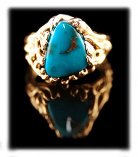 Handmade Turquoise Ring with Bisbee Blue Turquoise by John Hartman