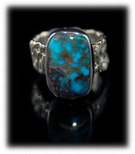 Bisbee Turquoise mens silver band ring