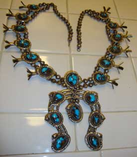 Vintage Bisbee Turquoise Squash Blossom Necklace