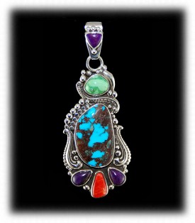 Bisbee Turquoise Pendant with Gemstones