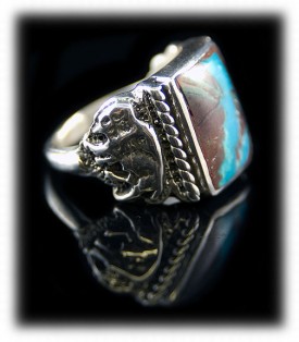 Blue Turquoise Mens Rings, Mens Silver Ring, Buffalo Ring