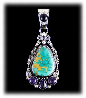 Blue Roystone Turquoise Pendant - Silver Pendant