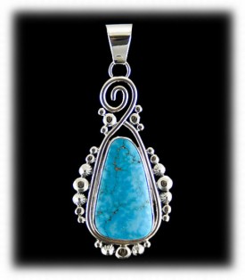 Blue Turquoise Pendant in Sterling Silver