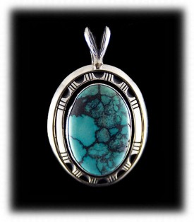 Blue Spiderweb Turquoise and Silver Pendant