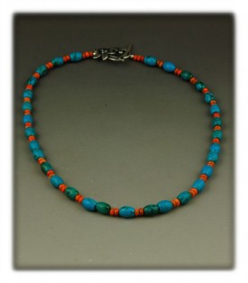 Blue Turquoise bead necklace with spiny oyster shell