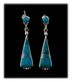 Blue Turquoise Inlay Dangle Earrings