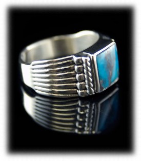 Inlay Mens Turquoise Rings - Side View