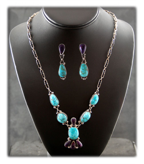 Blue Turquoise Necklace with Sugilite