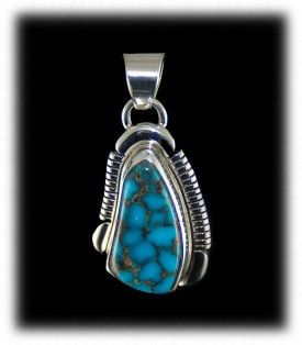 Blue Spiderweb Turquoise Pendant - Silver Pendant