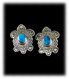 Blue Turquoise Stud Earrings - Zuni Handmade