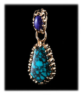Blue Wind Spiderweb Turquoise  Pendant in 14ky Gold