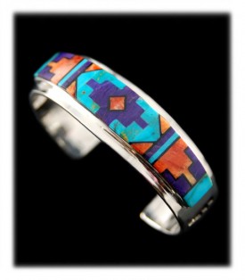 American Indian Inlaid Silver Bracelet