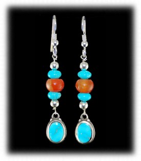 Carnelian, Turquoise and Silver Earrings