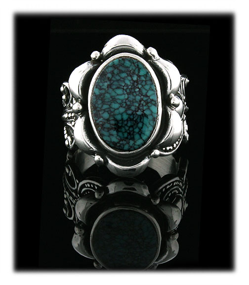 Chinese Spiderweb Turquoise  Cabochon in a silver ring