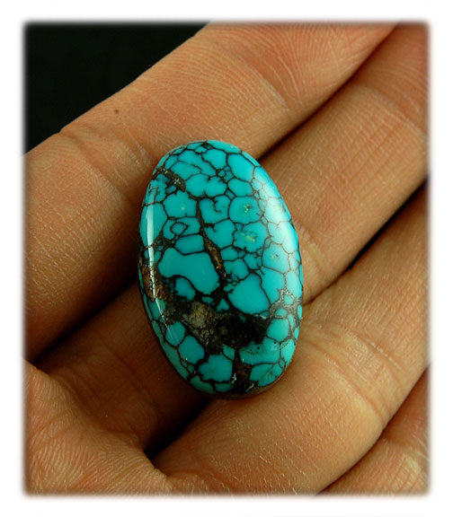 Blue Chinese Spiderweb Turquoise Cabochon from the Yungai mine