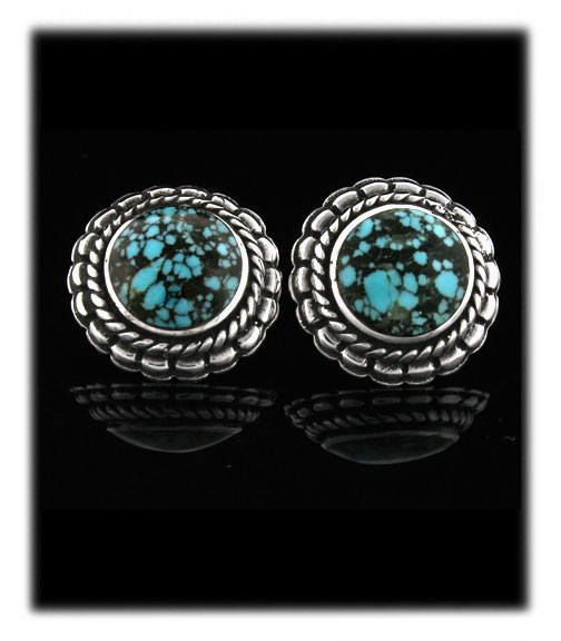 Chinese Spiderweb Turquoise Cabochons in earrings