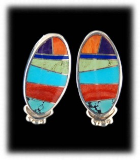 Inlay Earrings with multi color  gemstones