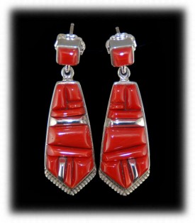 Coral Inlay Earrings - Sterling Silver Earings