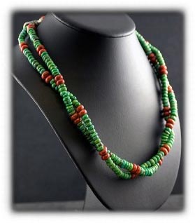 Coral and Lime Turquoise Necklace by Nattarika Hartman