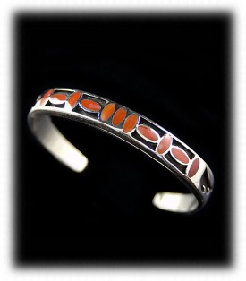 Sterling Silver Bracelet Inlaid with Red Coral