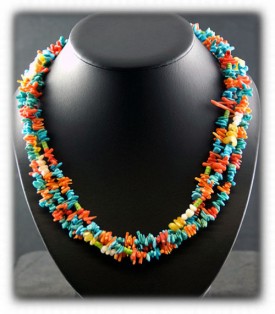 Turquoise and Coral Beaded Treasure Necklace