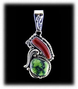 Coral and Lime Turquoise Pendant